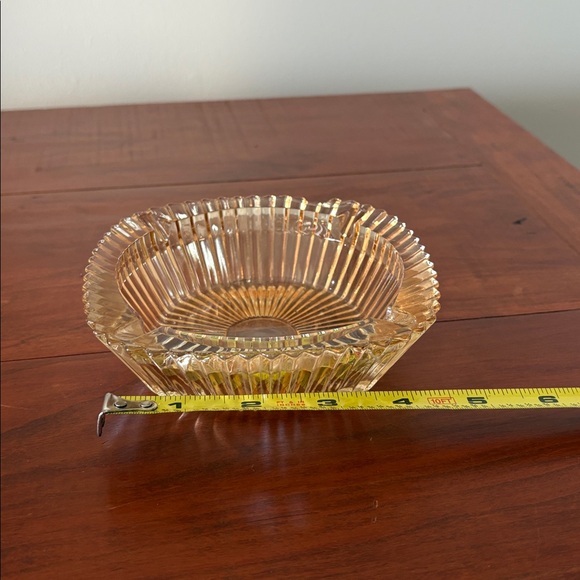 Vintage Amber Pressed Glass Ashtray | Ribbed Glass Bowl | Mid-Century Decor - Picture 4 of 4
